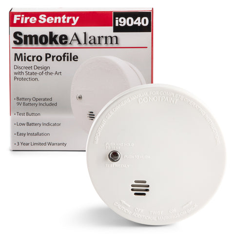 Image of Fire Sentry Micro Profile 3 Year Smoke Alarm, 9 Volt Battery